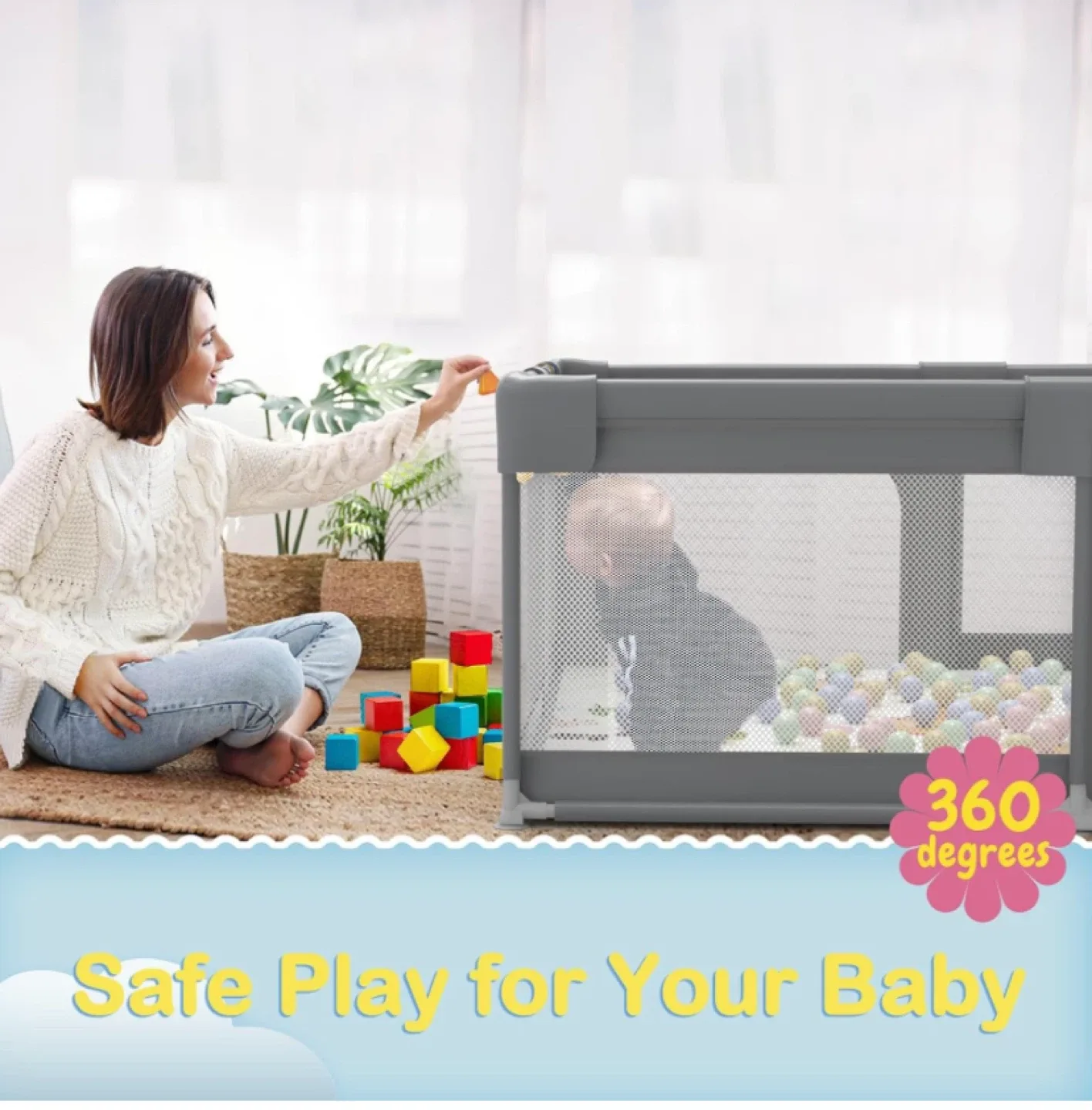 Grey Baby Playpen - Extra Large 71x59 image indicator(4)