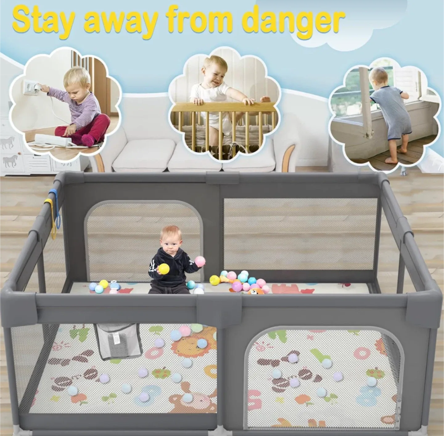 Grey Baby Playpen - Extra Large 71x59 image indicator(3)