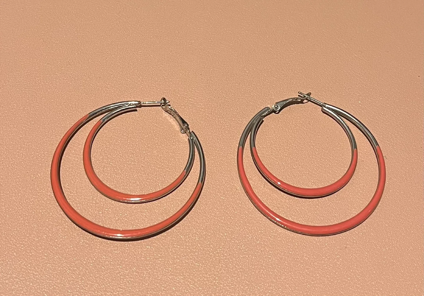 Hoop Earrings - Coral & Silver thumbnail