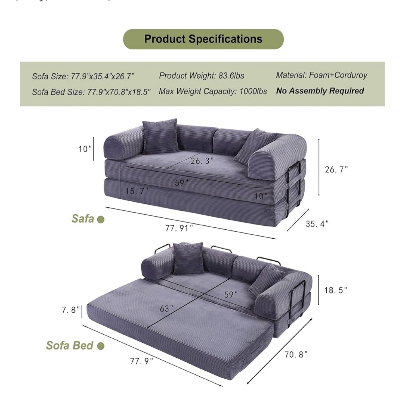 Combination Couch & Sleeper Sofa - photo 5