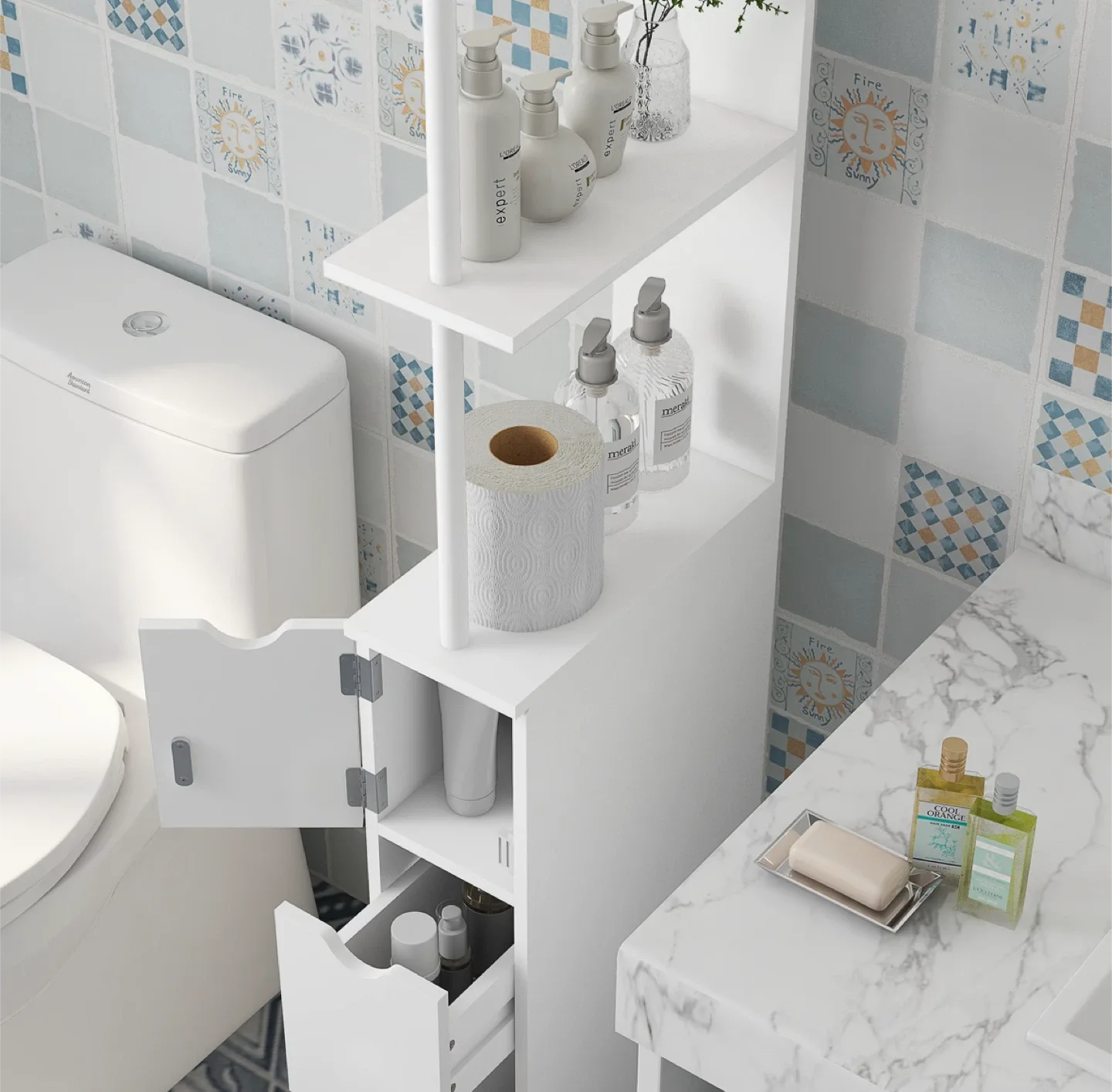 Brand New Slim White Bathroom Storage Cabinet image indicator(5)