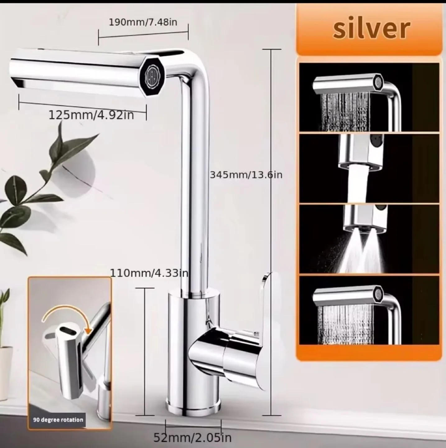 Modern Swivel Kitchen Faucet - Silver and black thumbnail