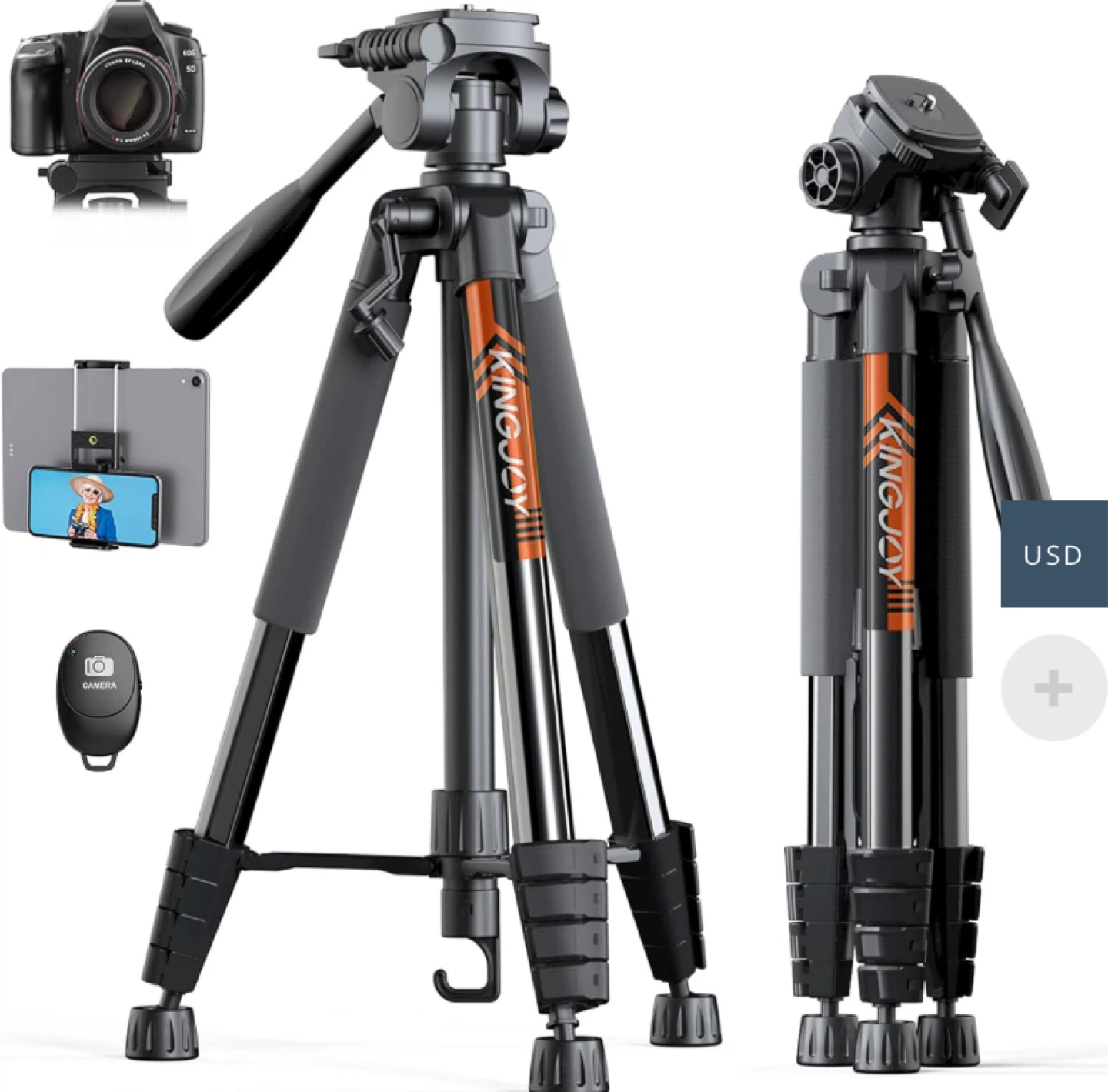 KINGJOY Professional Camera Tripod 75 “
