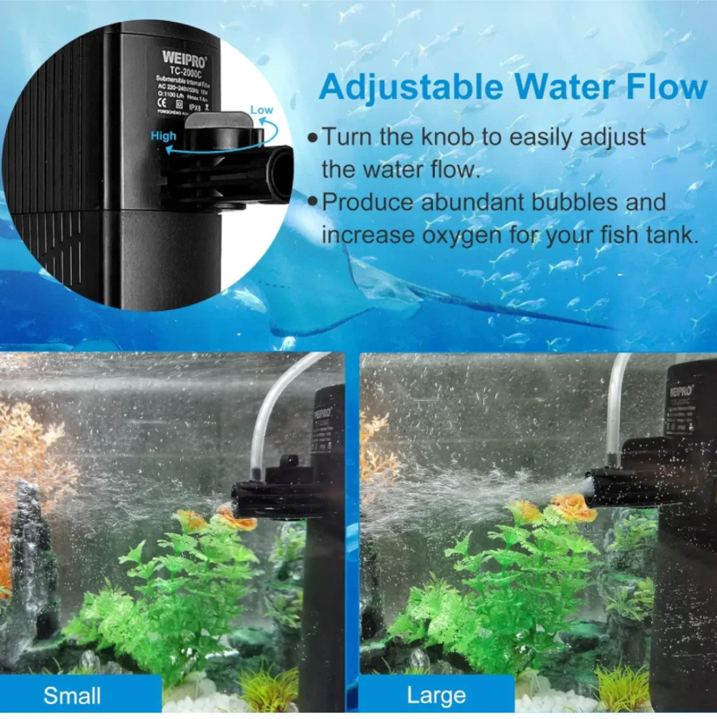 WEIPRO TCE-3000C Submersible Internal Filter image indicator(4)