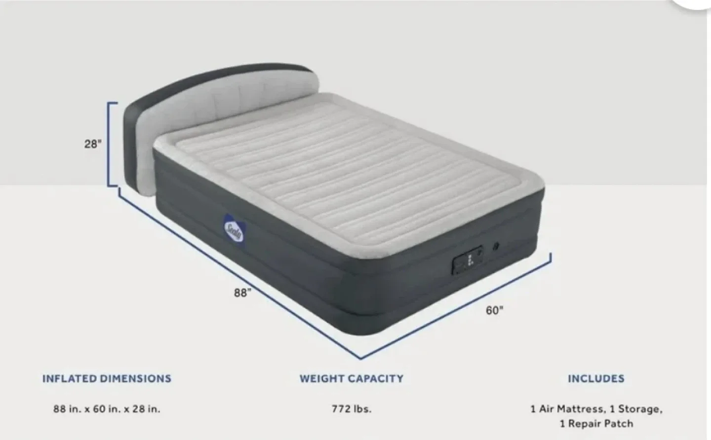 Sealy Queen Air Mattress with Built-in Headboard and Air Pump image indicator(3)