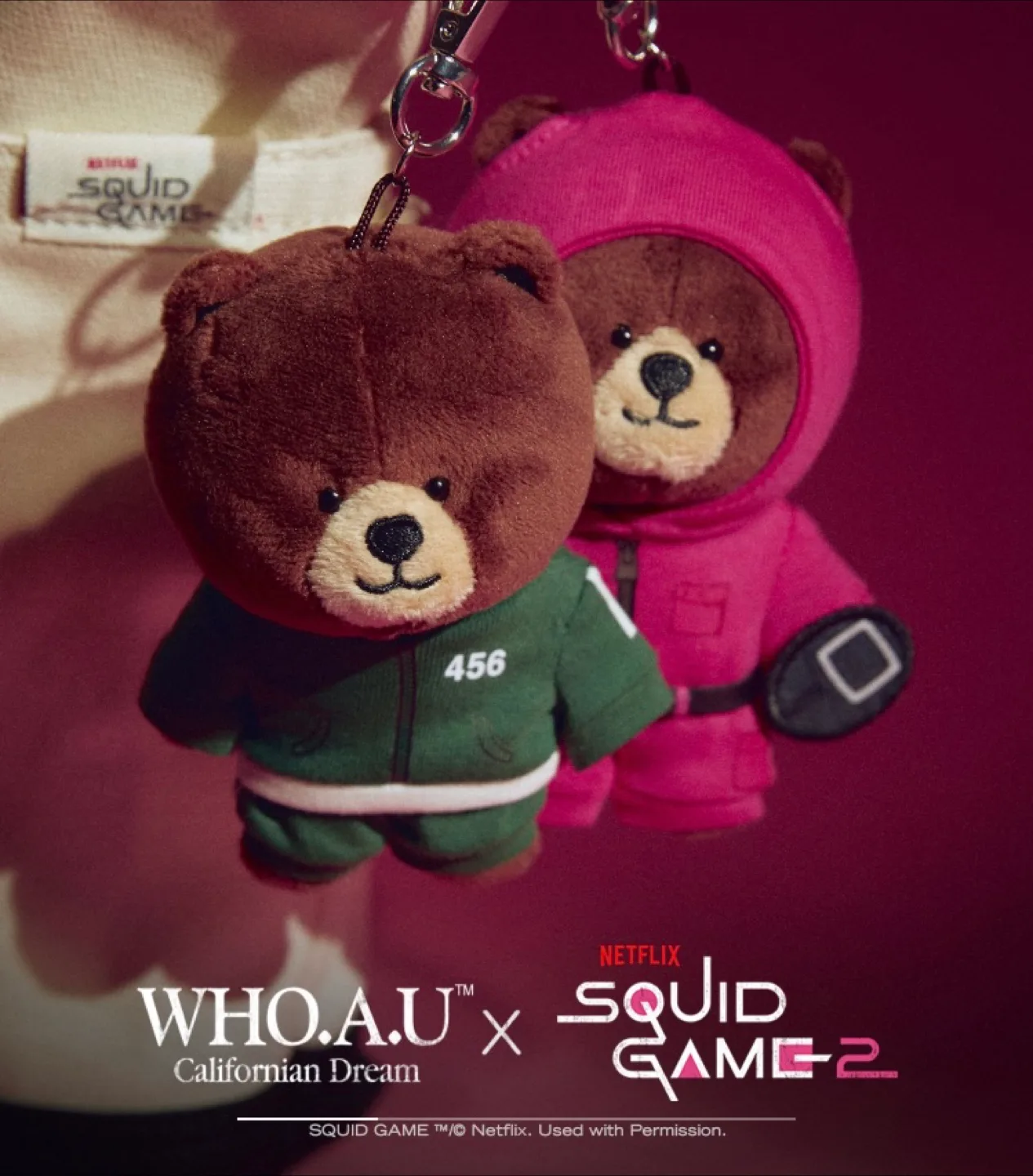 WHO.A.U x Squid Game Bear Plush Keychain
