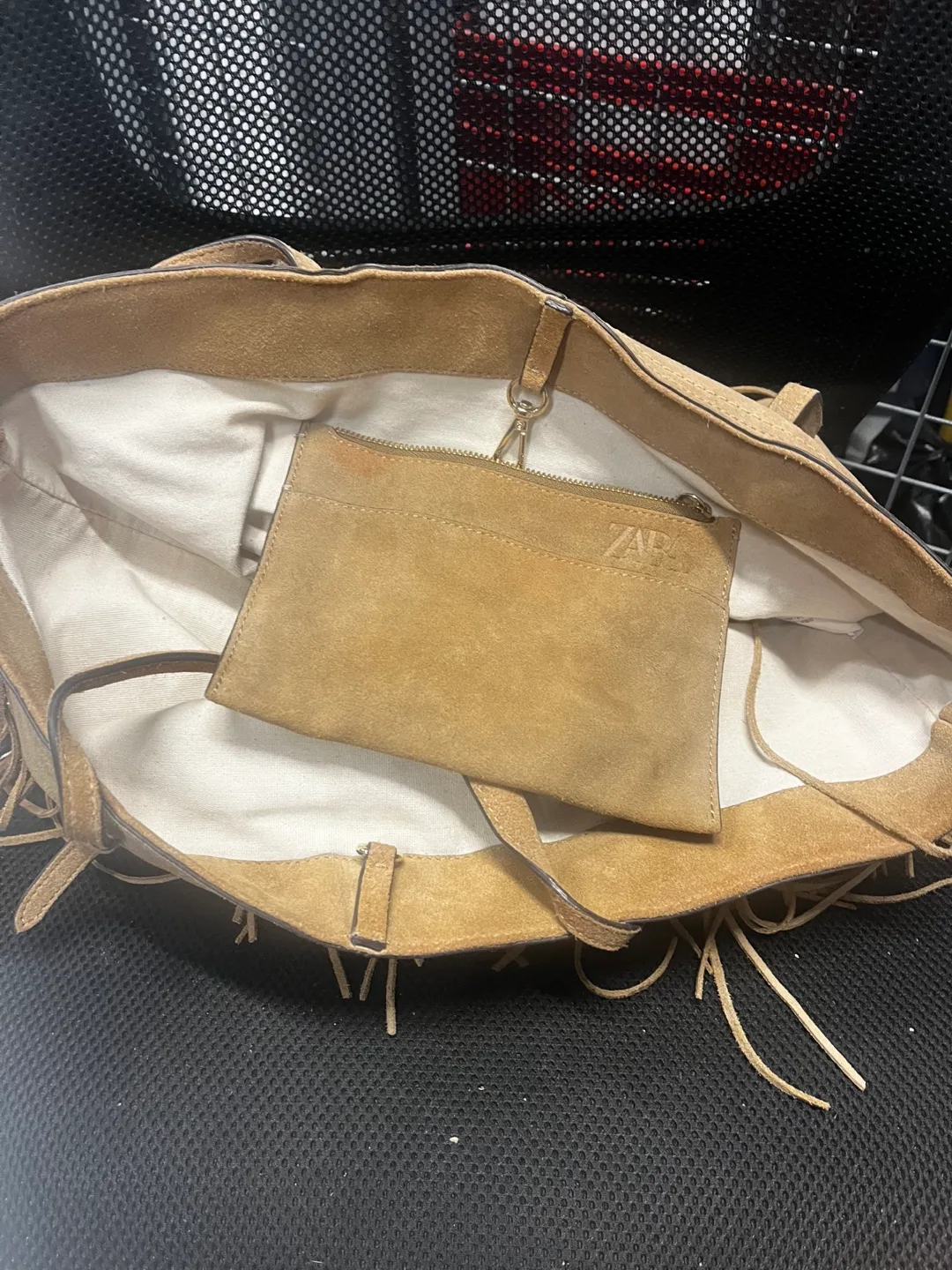 Zara Suede Fringe Tote Bag thumbnail
