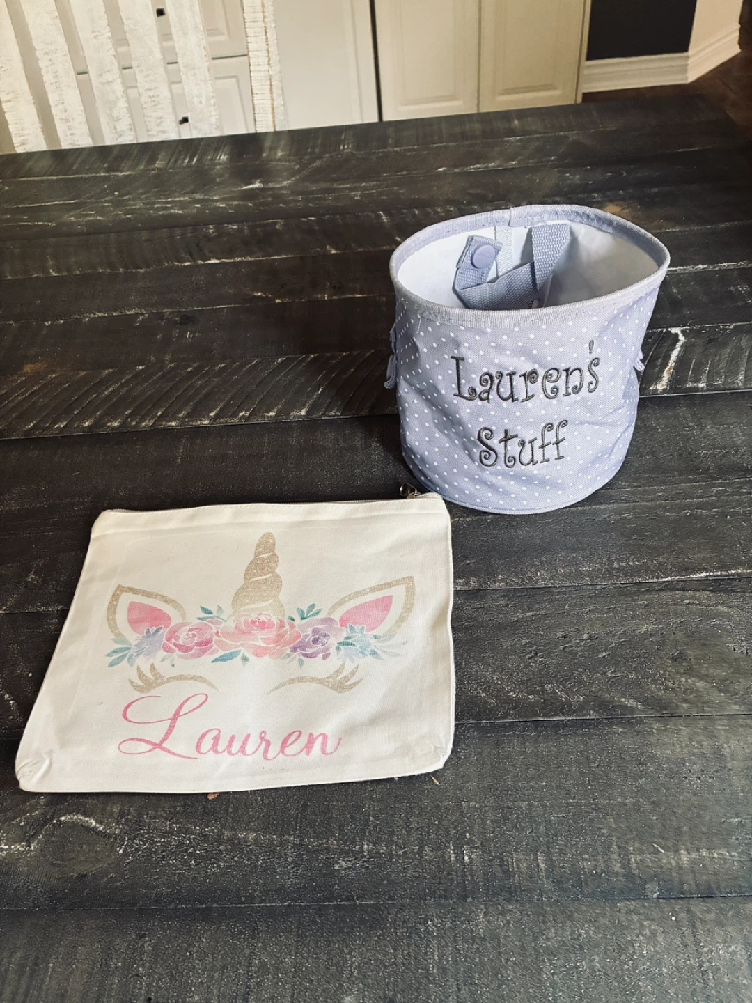 Lauren's Stuff Storage Bin & Unicorn Bag
