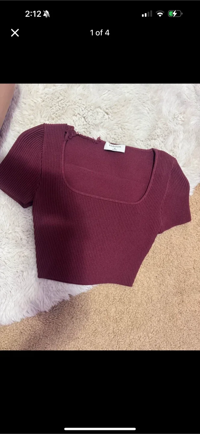 Babaton XS Burgundy Ribbed Top thumbnail