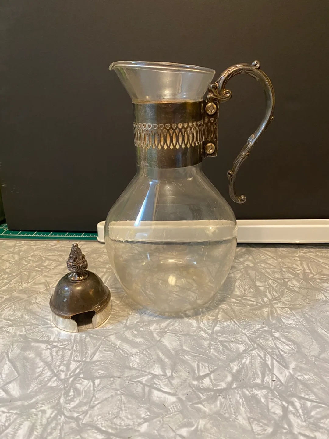 Vintage Glass Pitcher with Silver Accents image indicator(2)