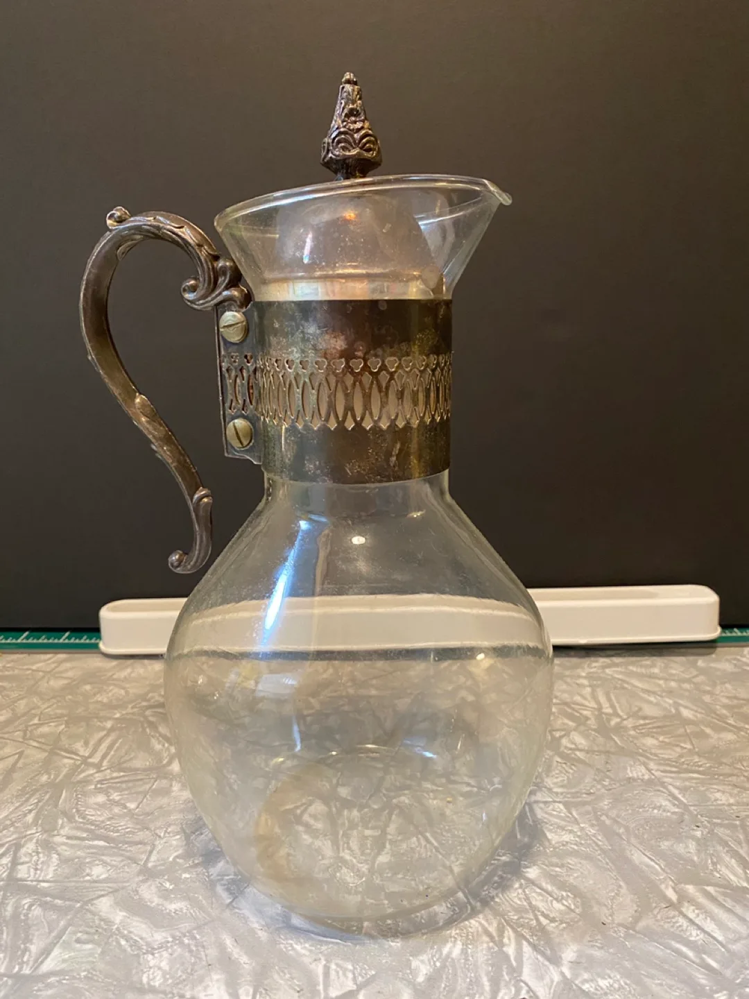 Vintage Glass Pitcher with Silver Accents thumbnail