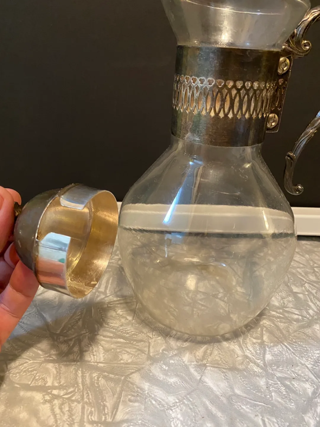 Vintage Glass Pitcher with Silver Accents image indicator(3)