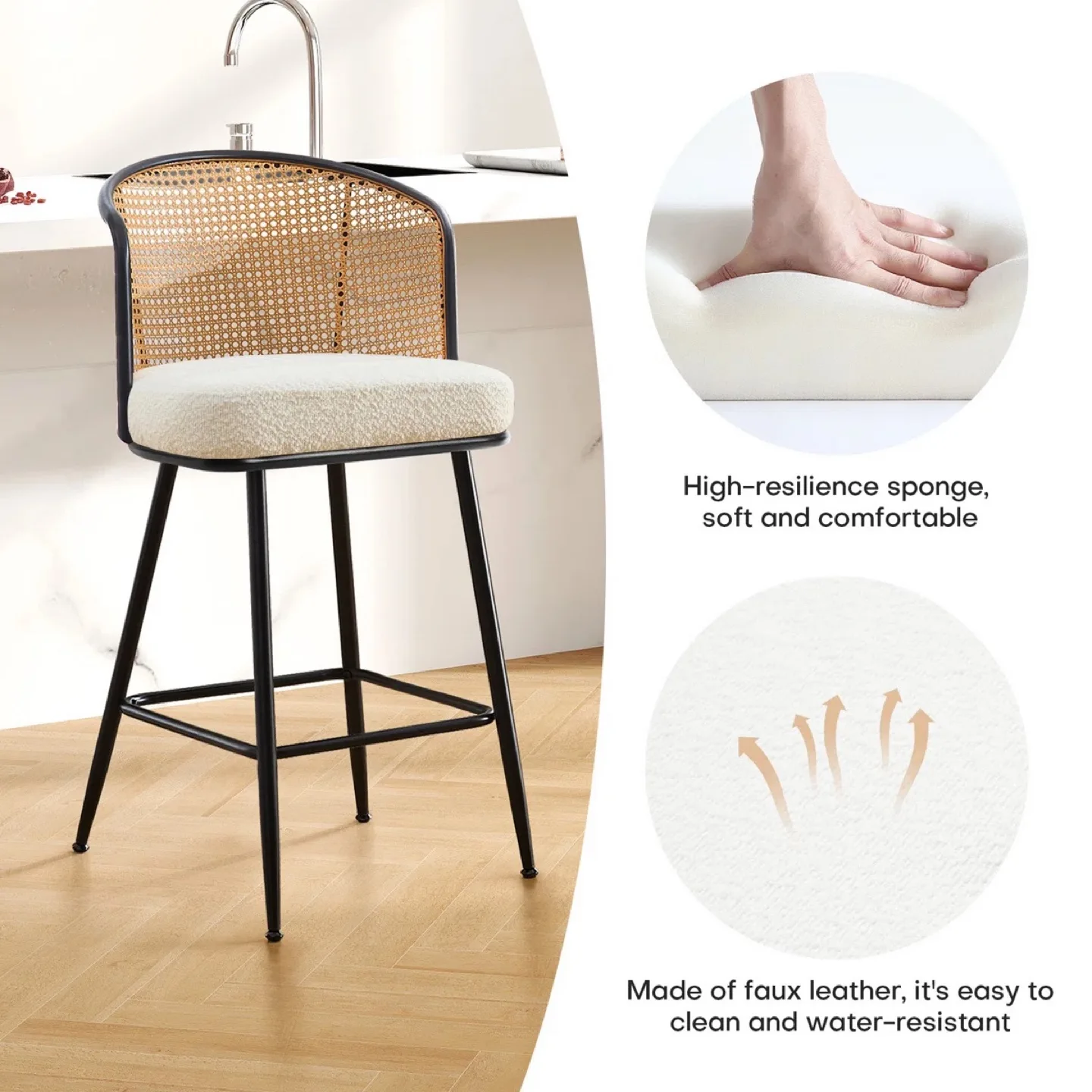 NEW Pair of Rattan Counter Height Bar Stools image indicator(4)