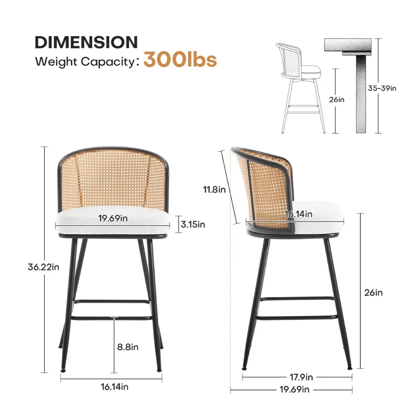 NEW Pair of Rattan Counter Height Bar Stools image indicator(5)
