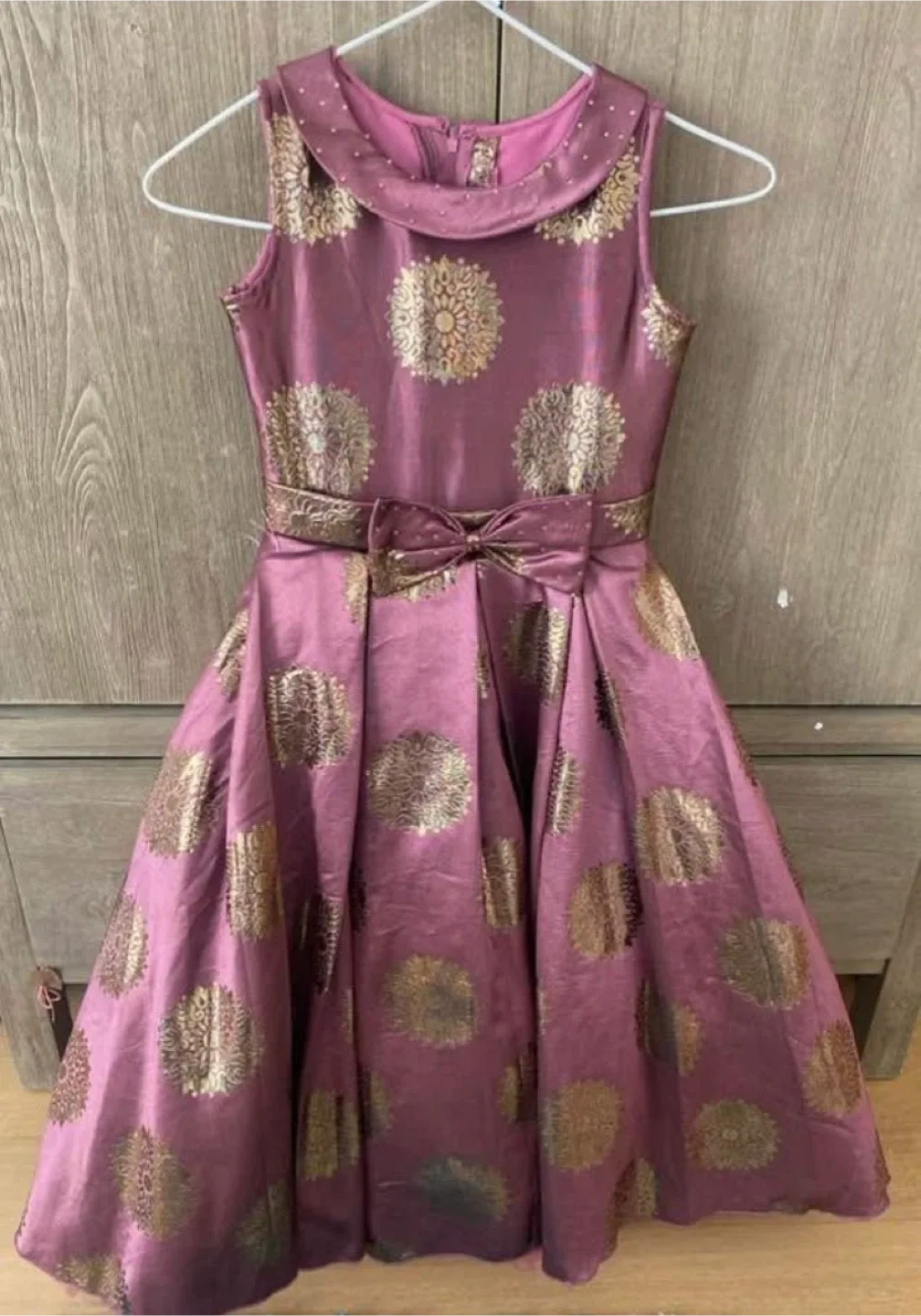 Girls' Occasion Dress - Pink with Gold Accents thumbnail