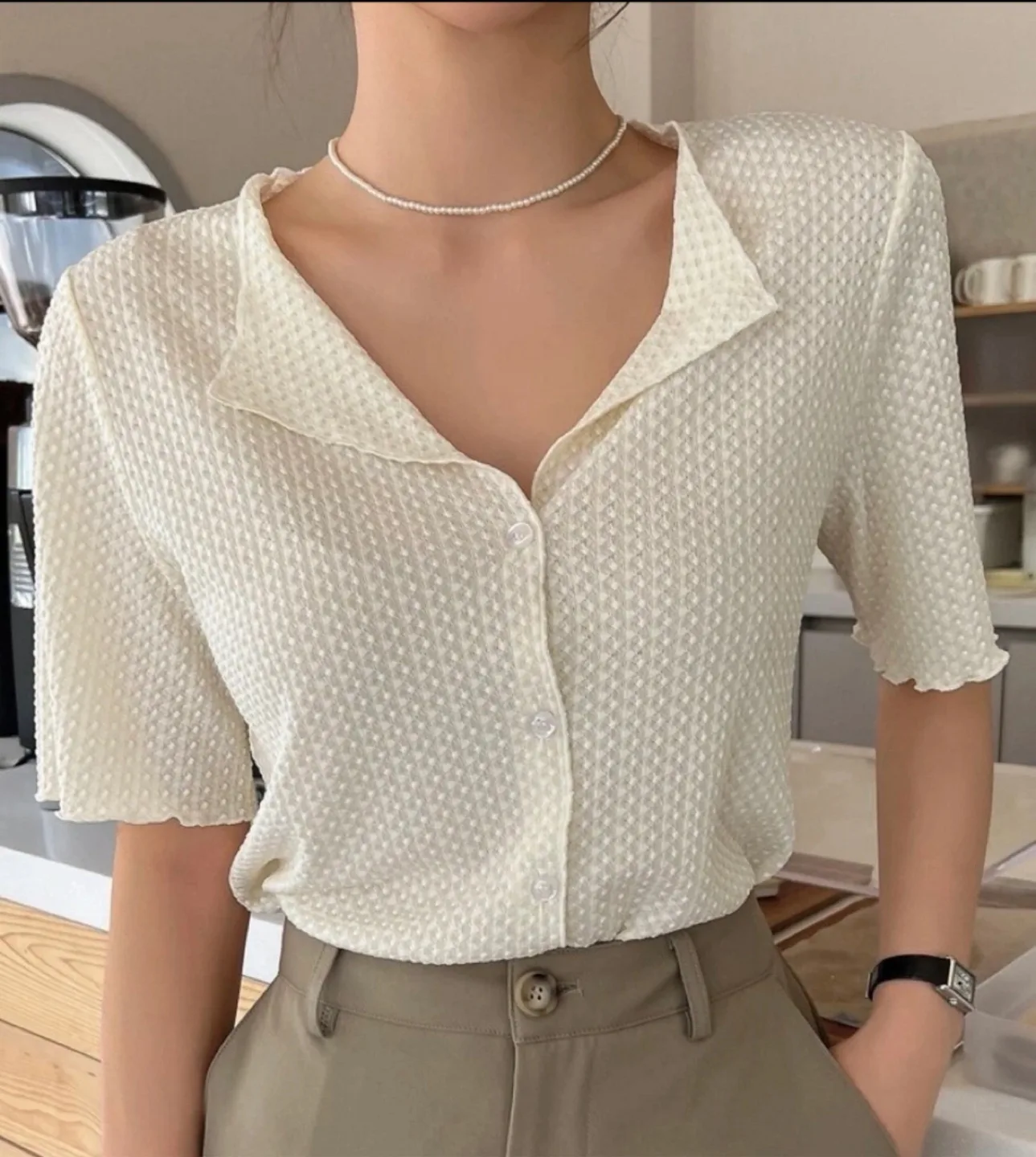 Cream Button Down Blouse thumbnail