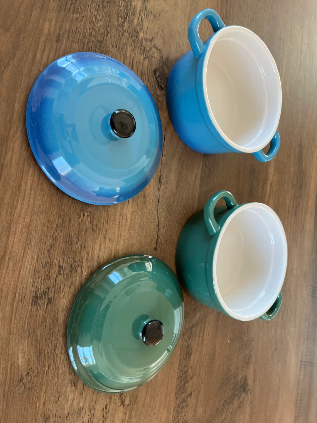 Two Mini Cocottes - Blue & Green Ceramic - photo 2