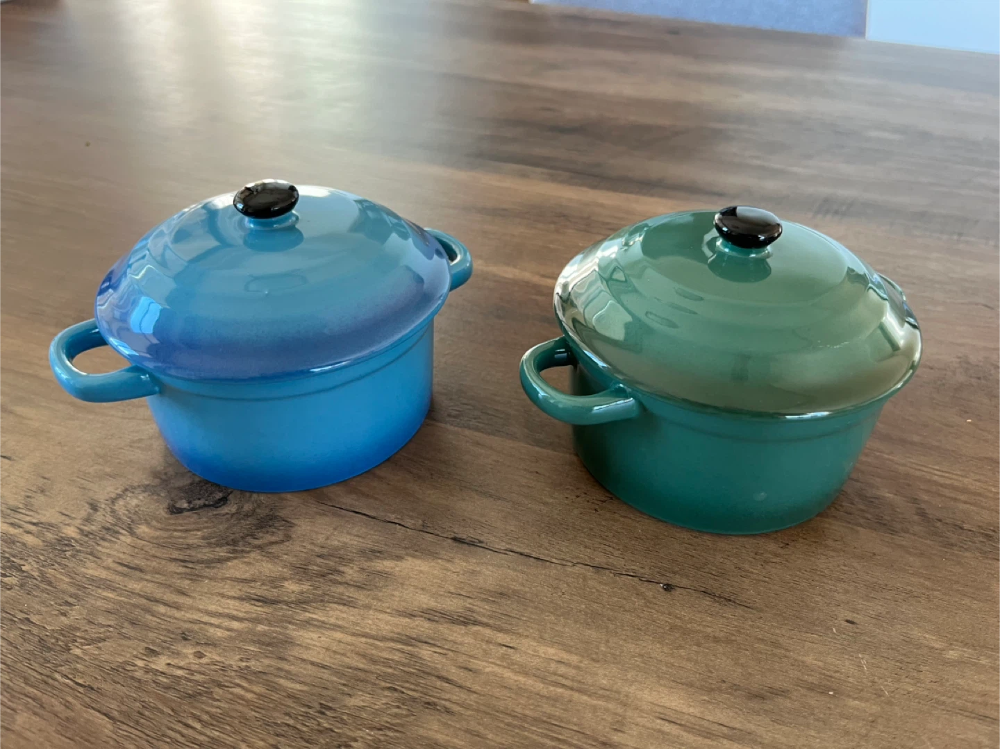 Two Mini Cocottes - Blue & Green Ceramic