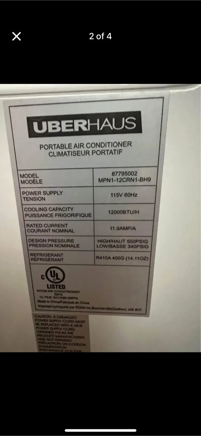 Uberhaus 12000 BTU Portable Air Conditioner image indicator(3)