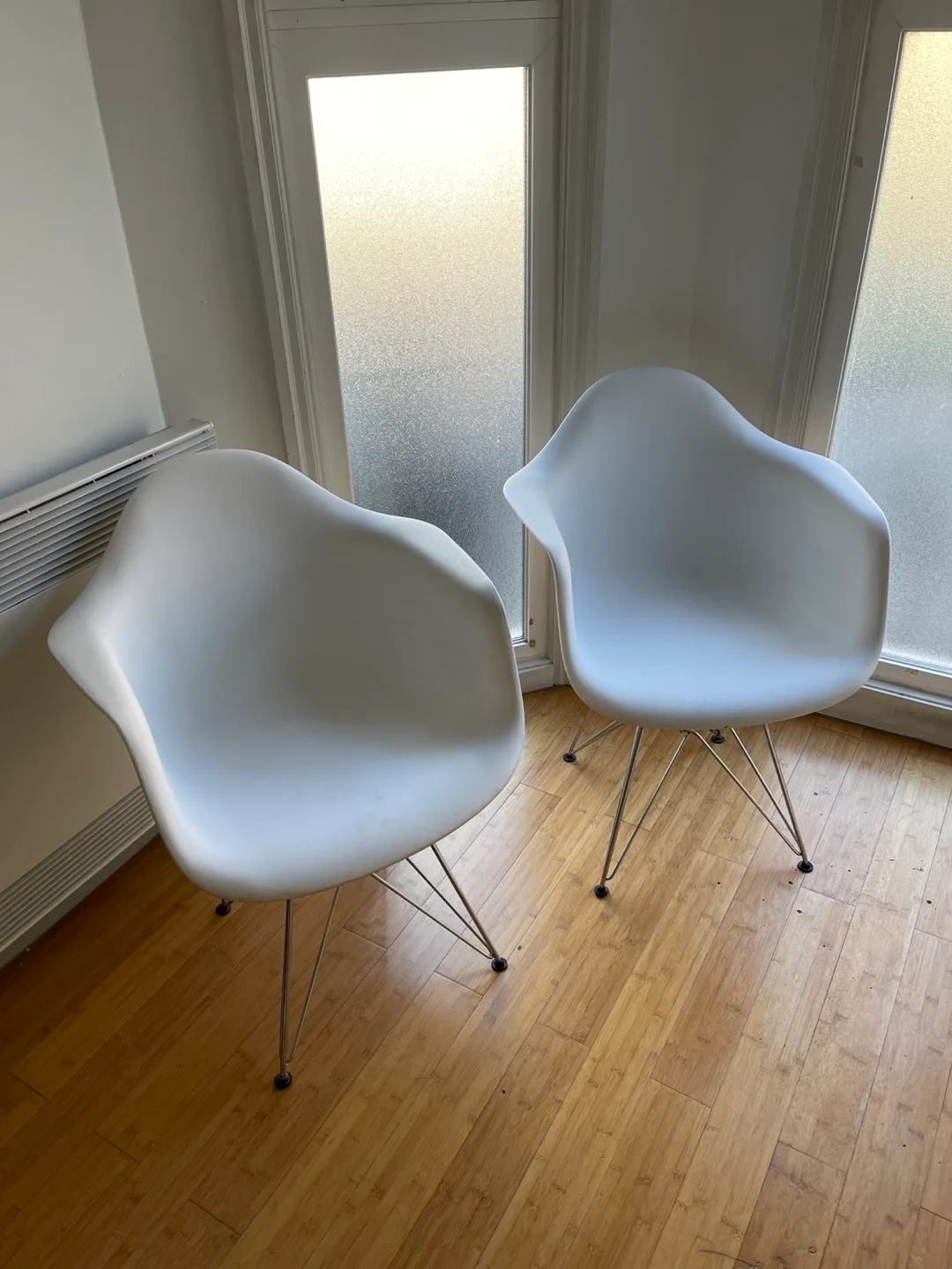 2 White Eames Style Shell Chairs thumbnail