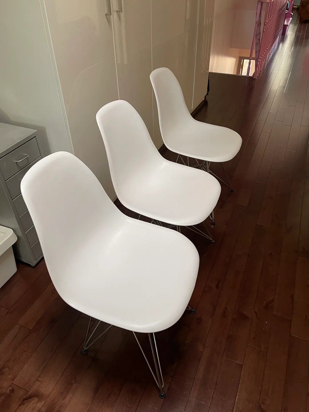 3 Eames Style White Dining Chairs thumbnail