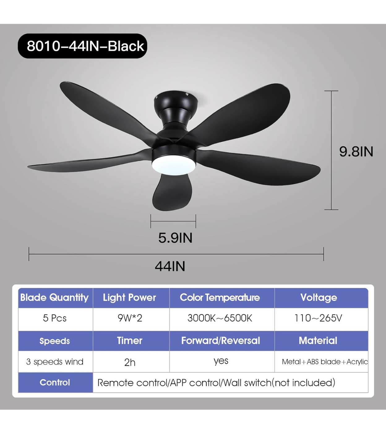 Kviflon 44 Inch Black Ceiling Fan - photo 2