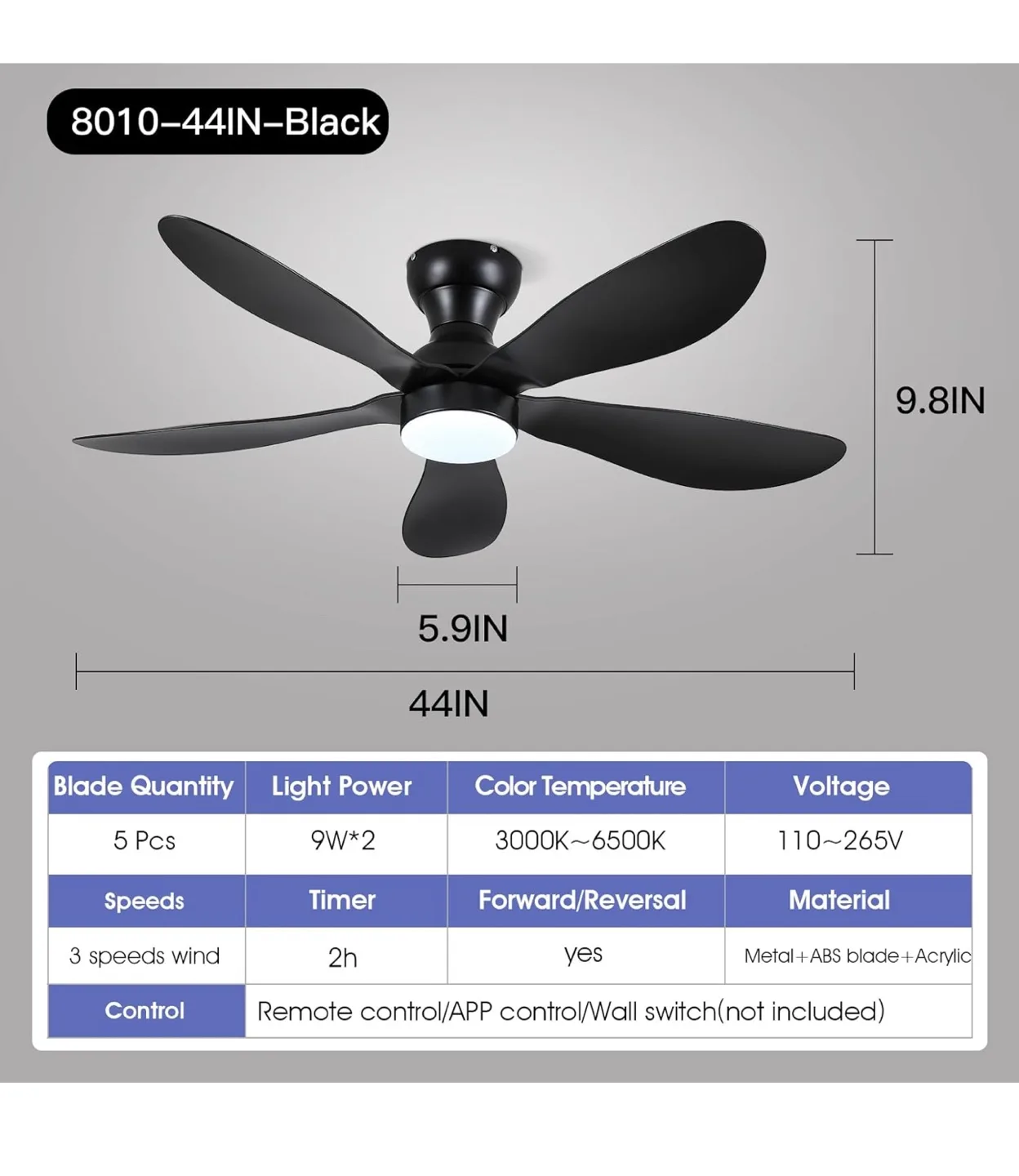 Kviflon 44 Inch Black Ceiling Fan image indicator(2)