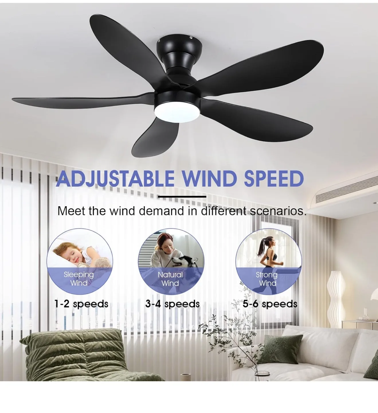 Kviflon 44 Inch Black Ceiling Fan image indicator(6)