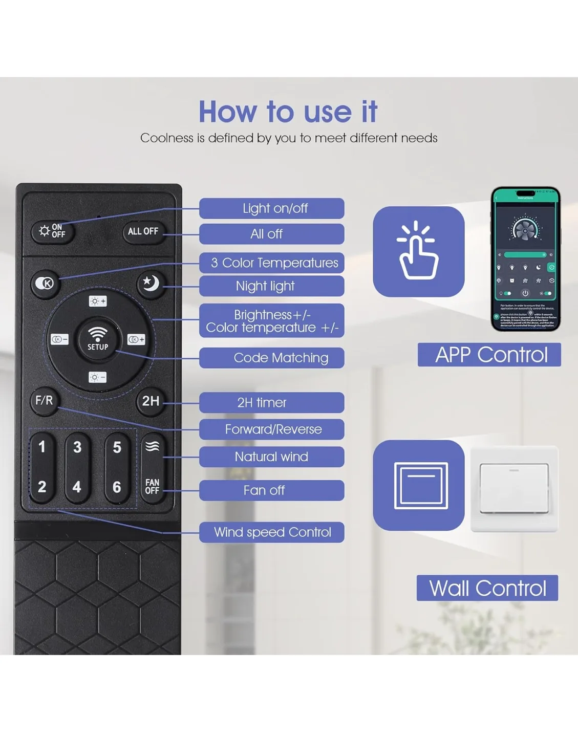 Kviflon 44 Inch Black Ceiling Fan image indicator(5)