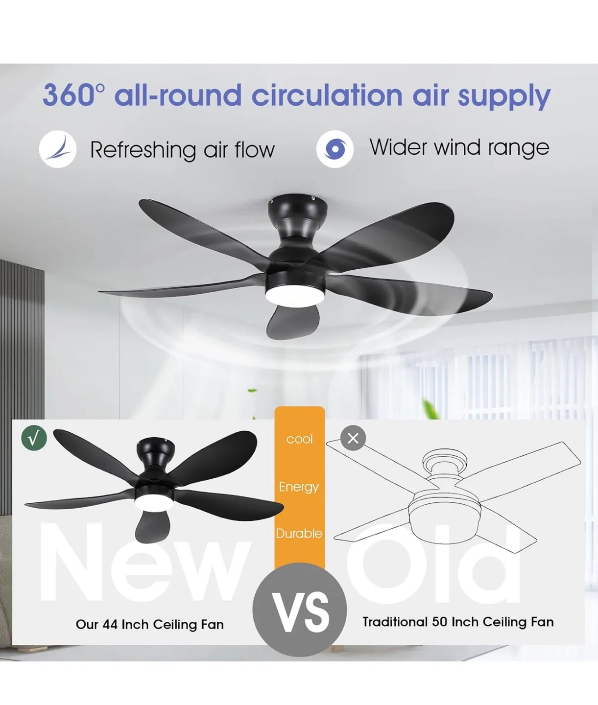 Kviflon 44 Inch Black Ceiling Fan image indicator(8)