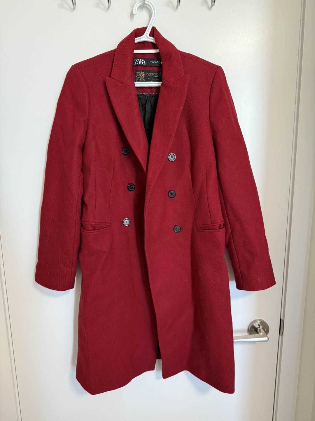 Zara ManteCo Red Wool Blend Coat