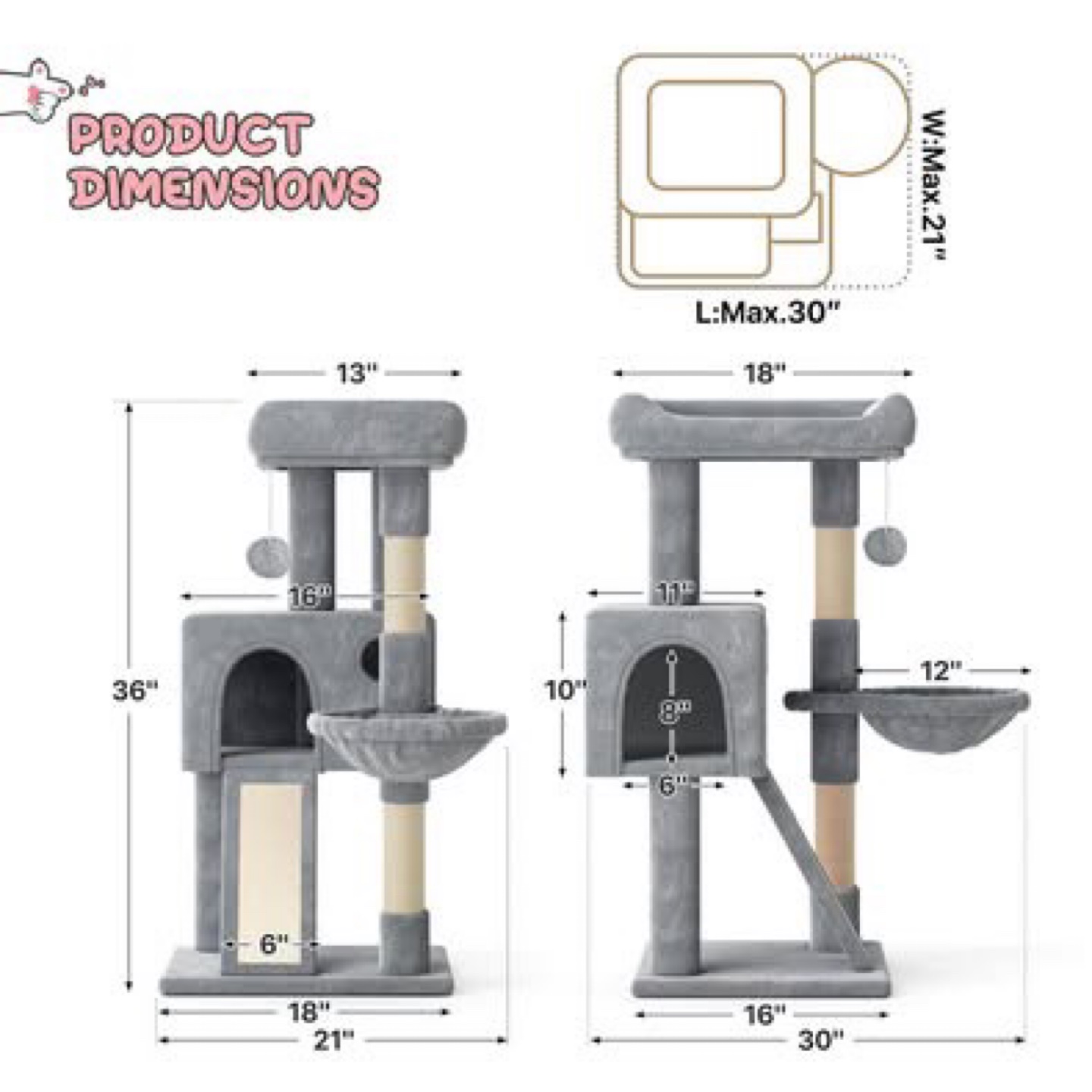 Grey Cat Tree Condo - 36" Height - photo 2