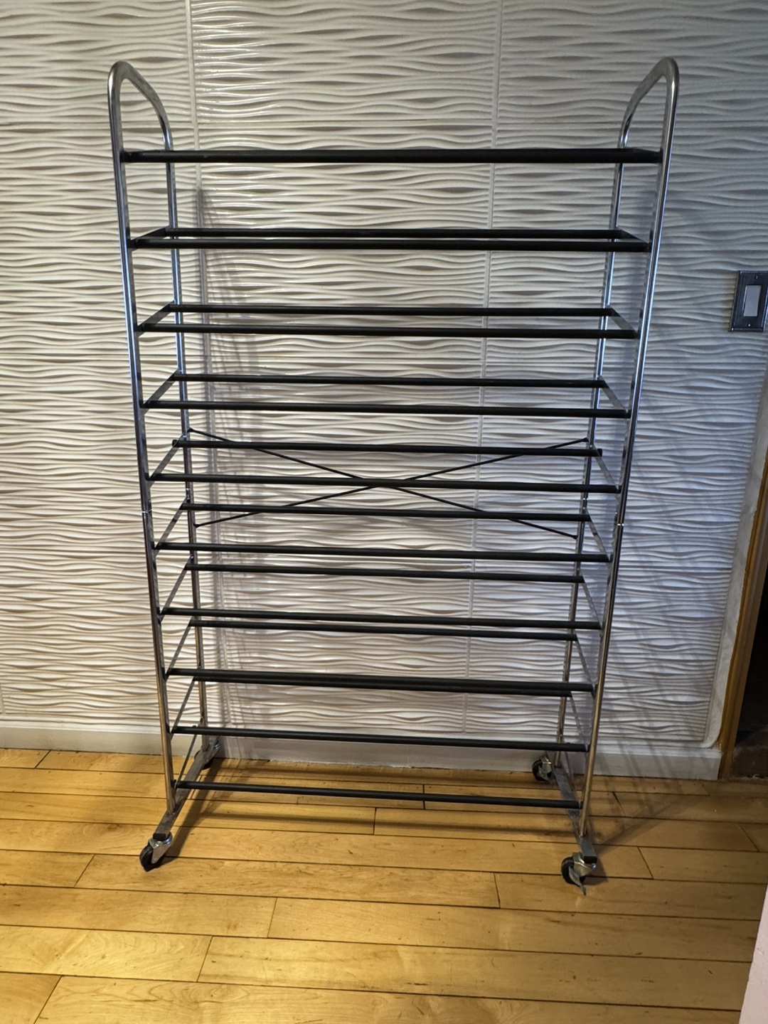 50 Pair  Standing 10 Tier Tower  Chrome Metal Shoe Rack