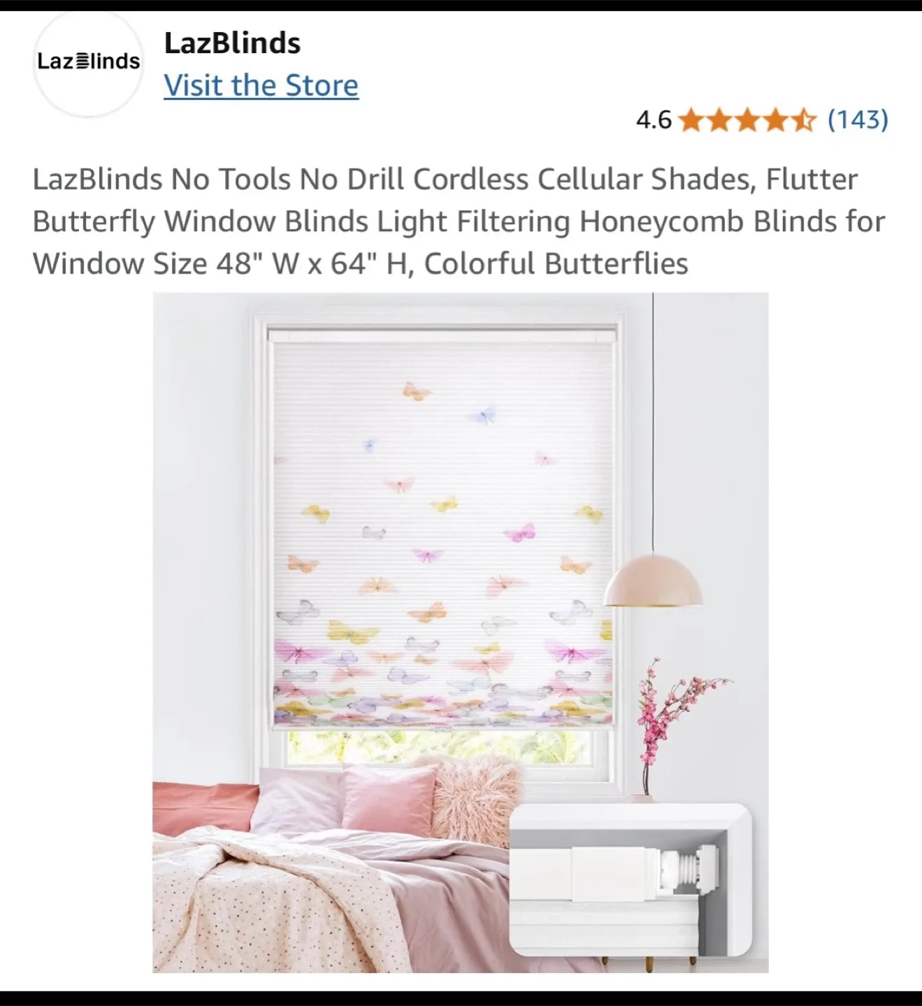 LazBlinds Cordless Cellular Shades 48"x64" Colorful Butterflies thumbnail