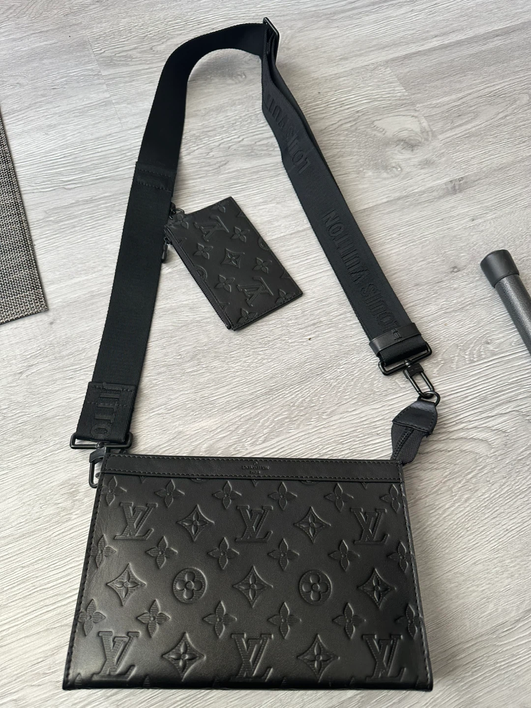 Louis Vuitton Black Embossed Leather Messenger Bag
