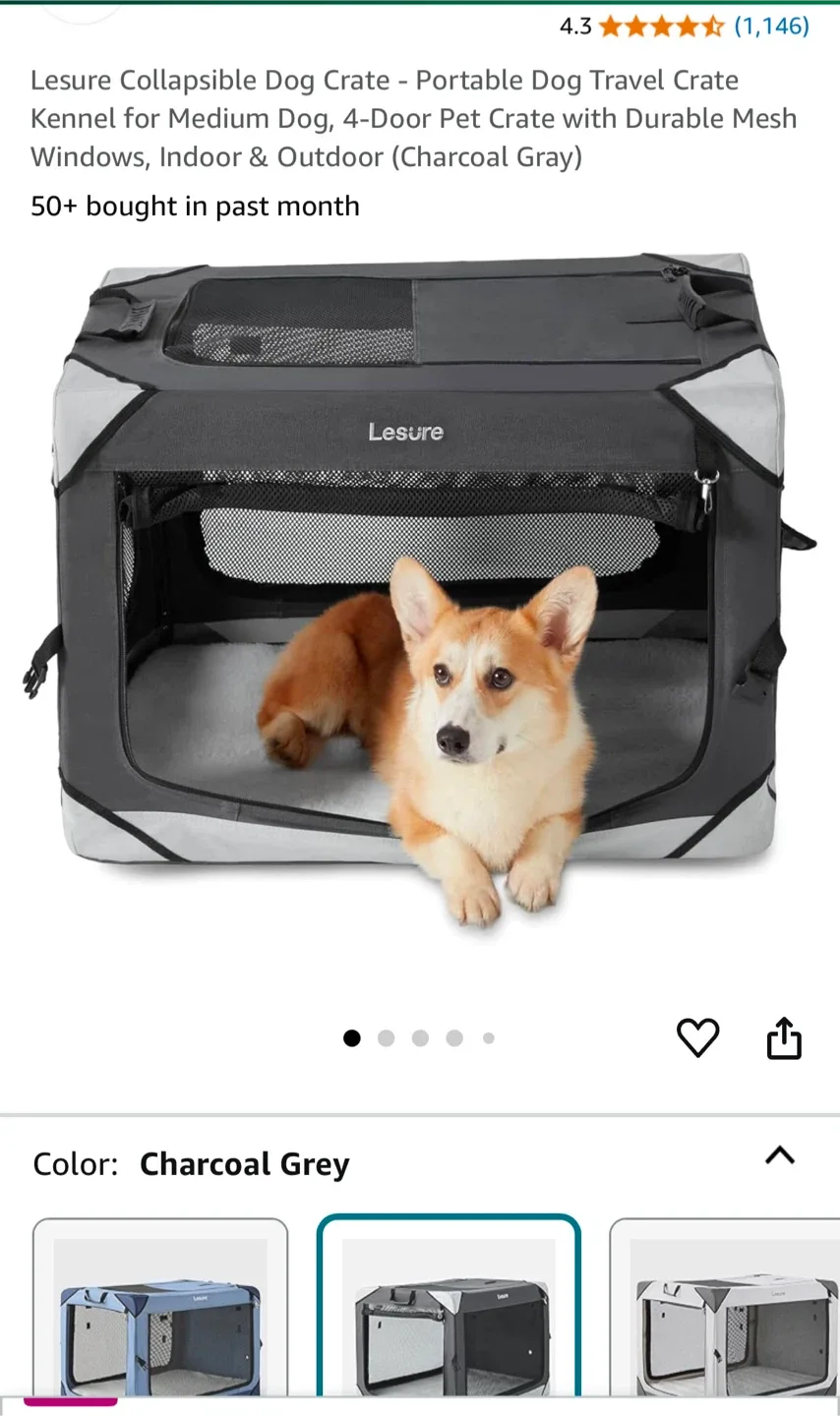 Lesure Collapsible Dog Crate - Charcoal Gray 30x21x21 thumbnail
