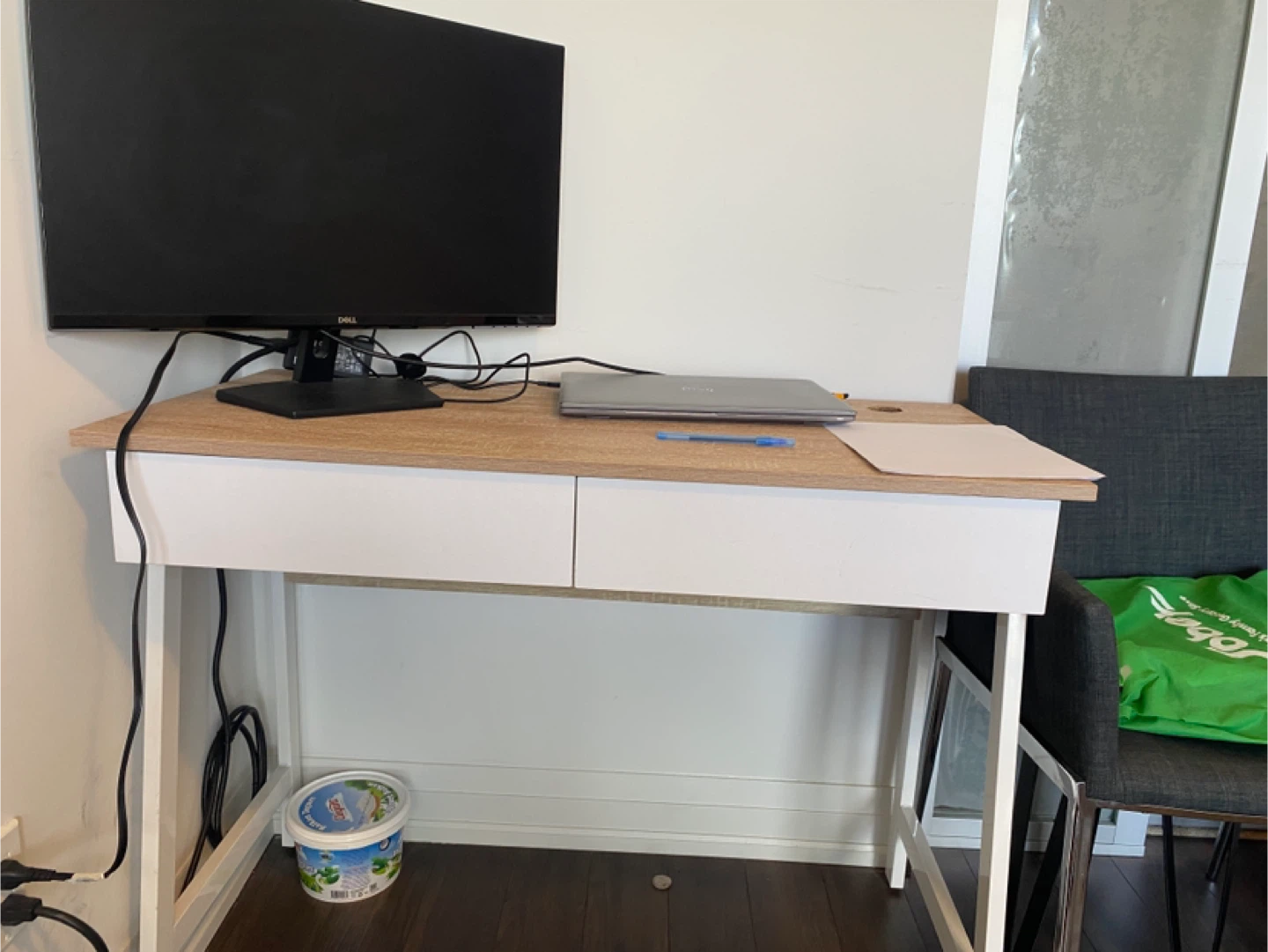 Desk with Drawers - Light Wood & White