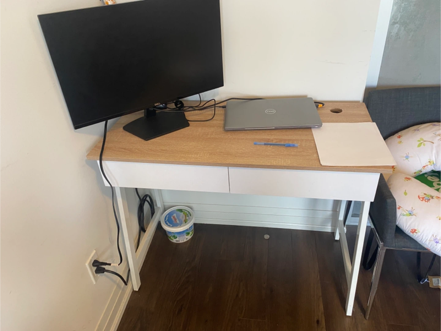 Desk with Drawers - Light Wood & White - photo 2
