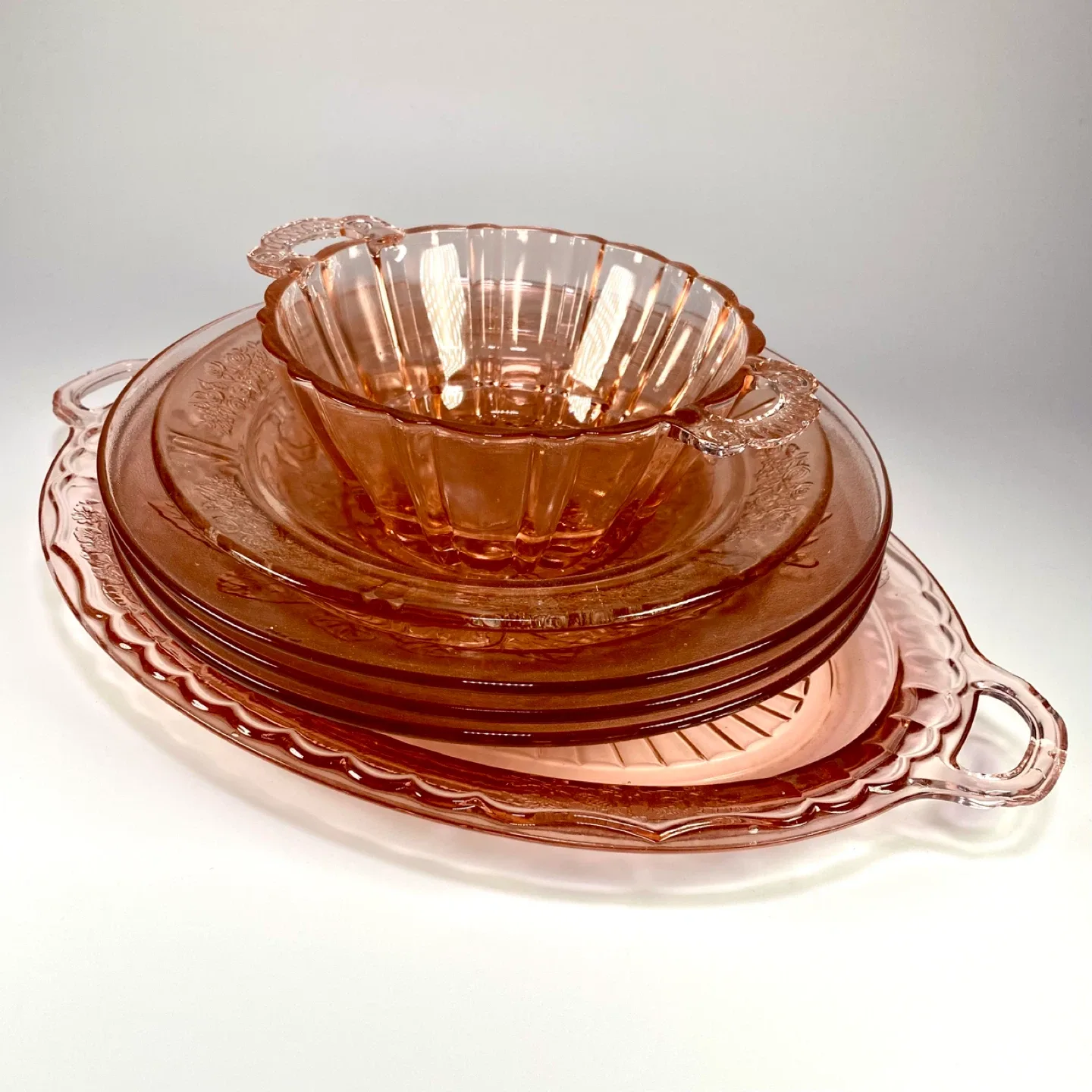 6x Vintage Pink Depression Glass Dishes thumbnail