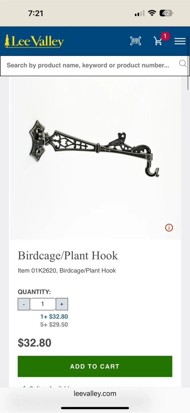 Lee Valley Birdcage/Plant Hook - New x 2 image indicator(3)