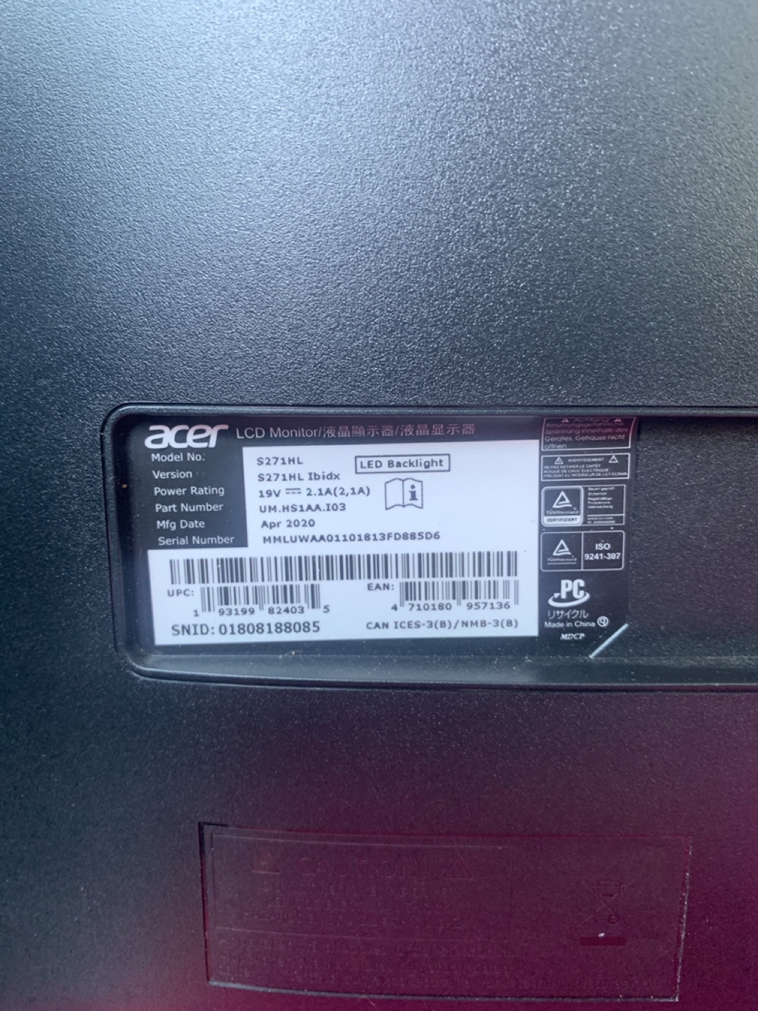 Acer S271HL LCD Monitor - photo 3