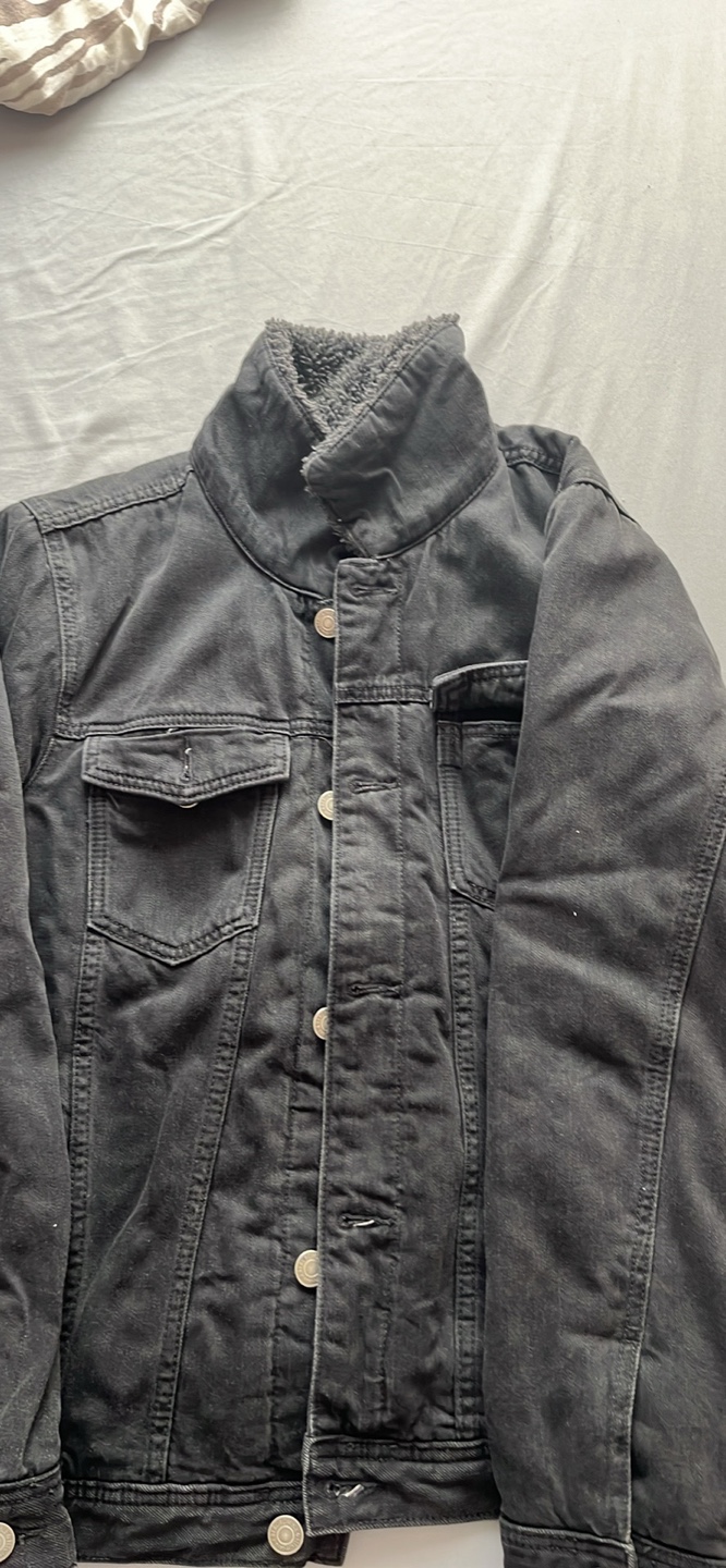 Abercrombie & Fitch Black Sherpa Lined Denim Jacket