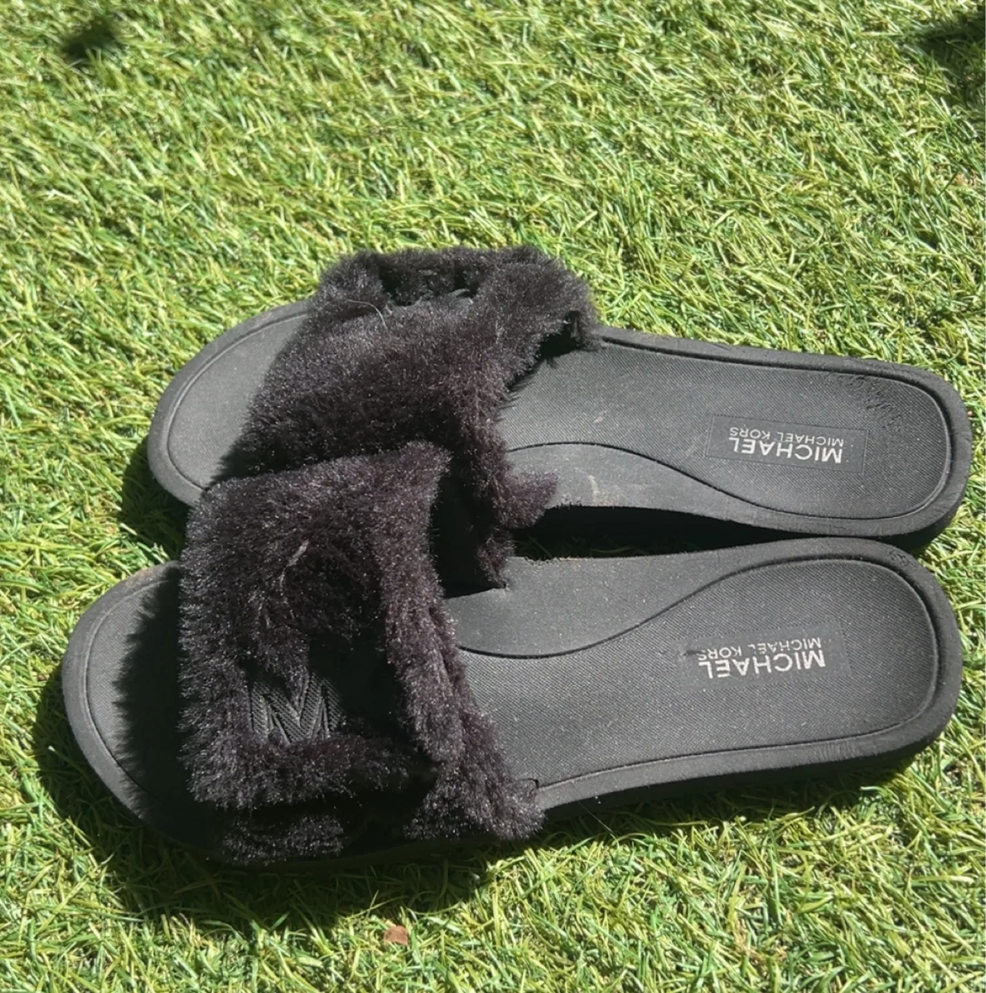 Michael Kors Black Fur Slides, Size 7 thumbnail