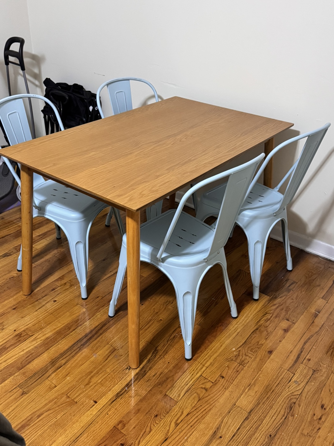 Dining Table with 4 Light Blue Chairs
