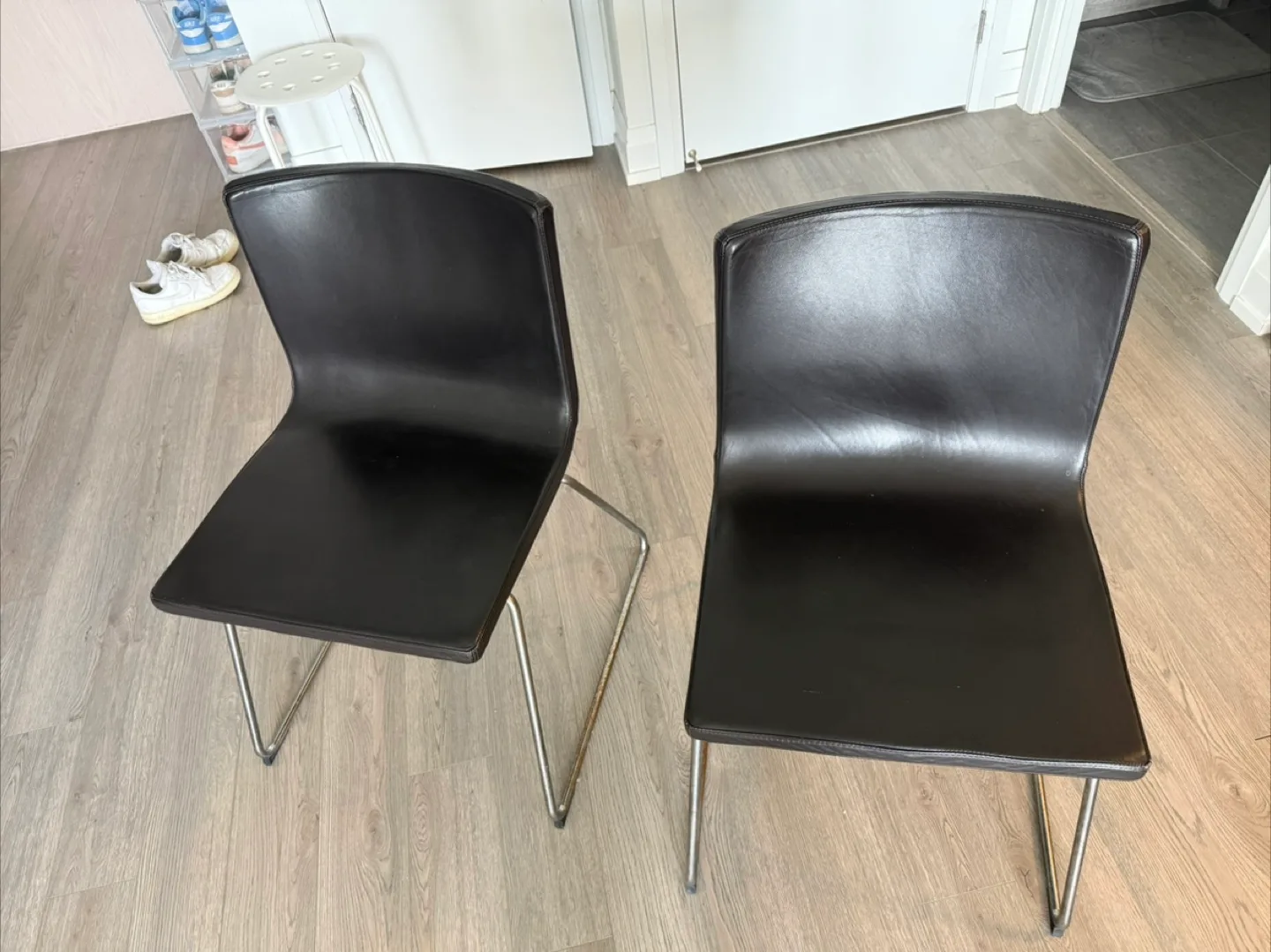 Set of 2 Black Leather Dining Chairs