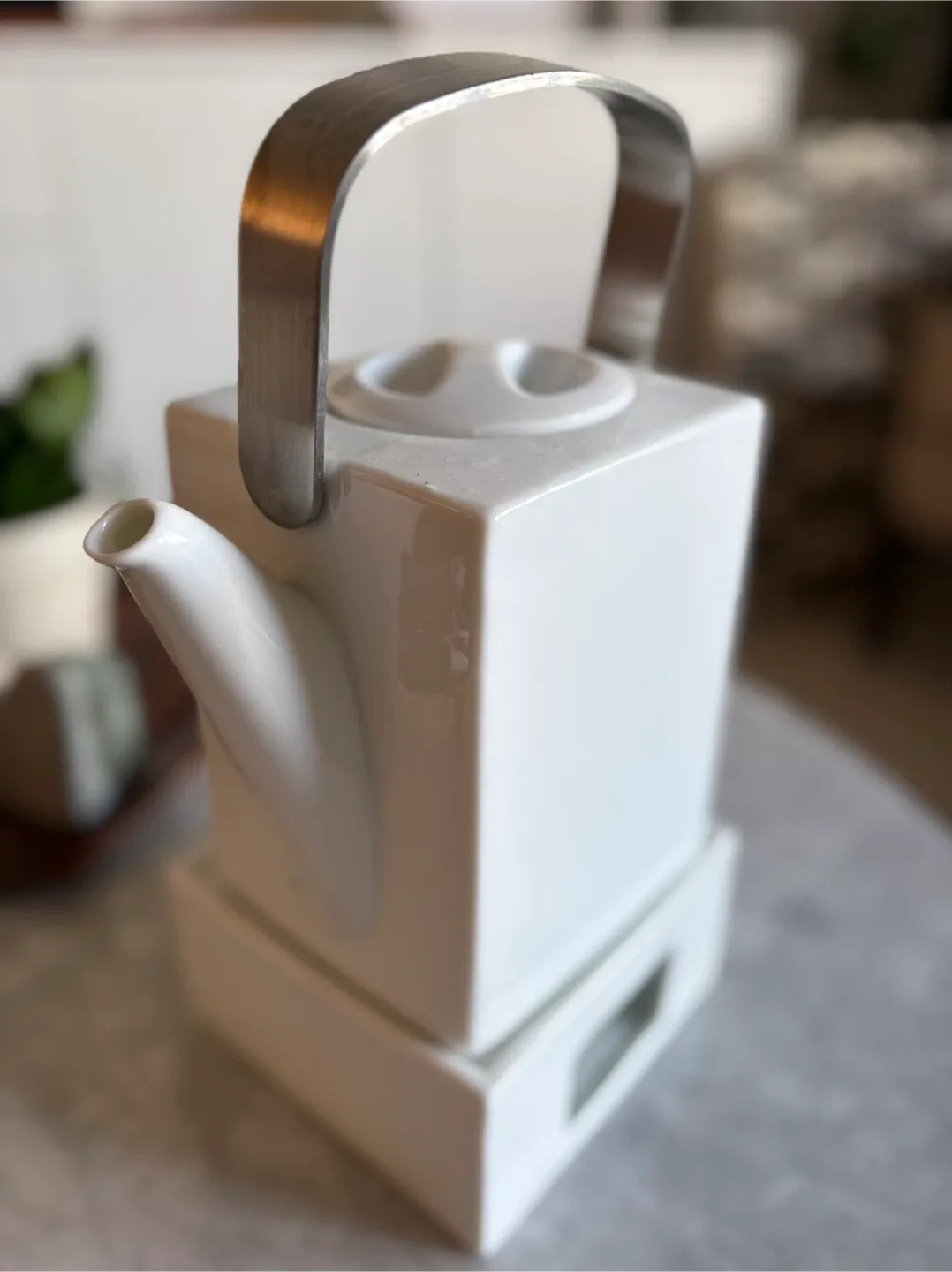 White Square Teapot with Warmer image indicator(5)