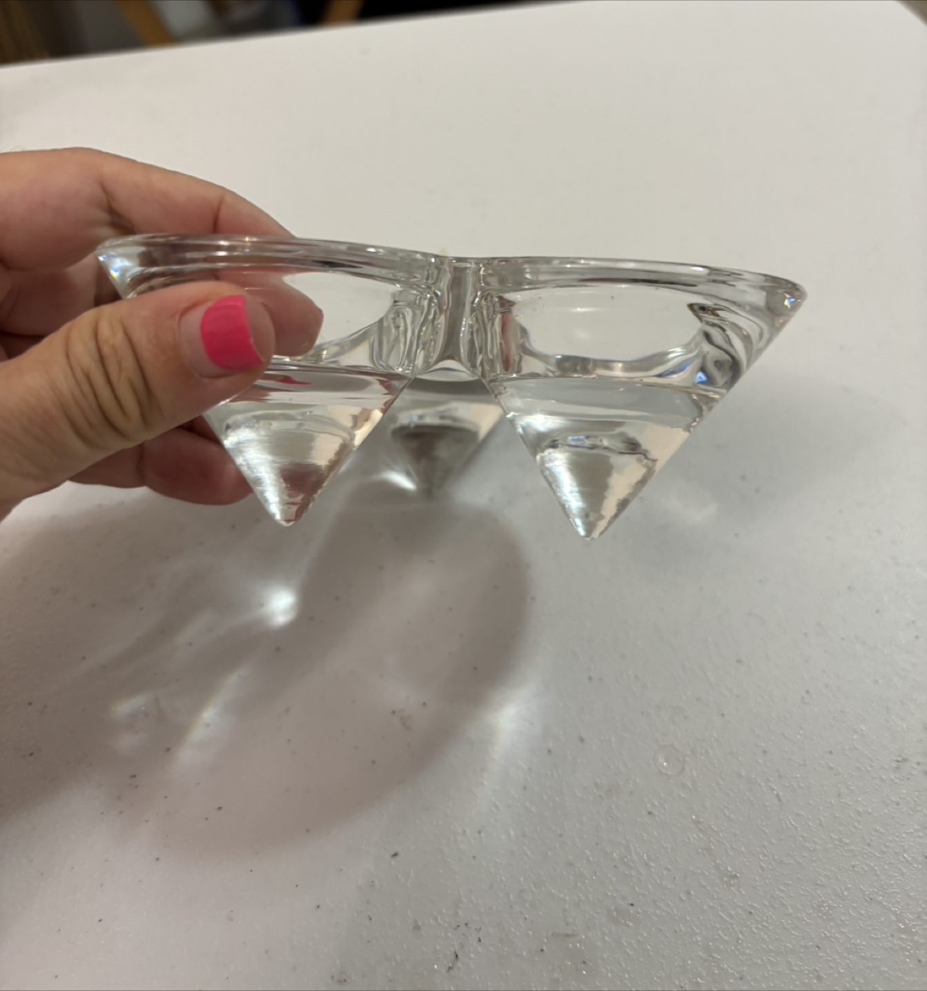 Clear Glass Triple Tea Light Candle Holder - photo 3