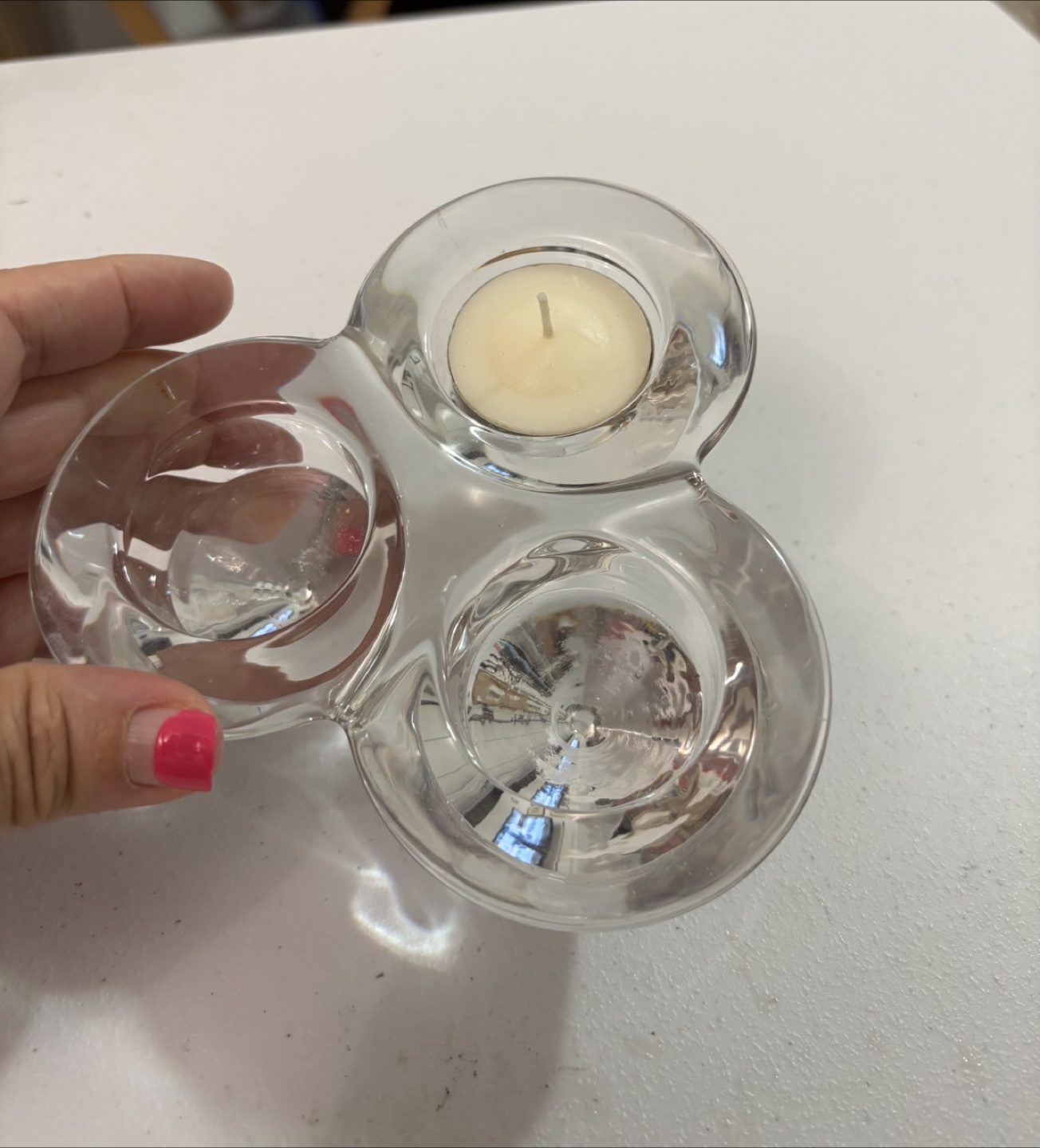 Clear Glass Triple Tea Light Candle Holder - photo 2