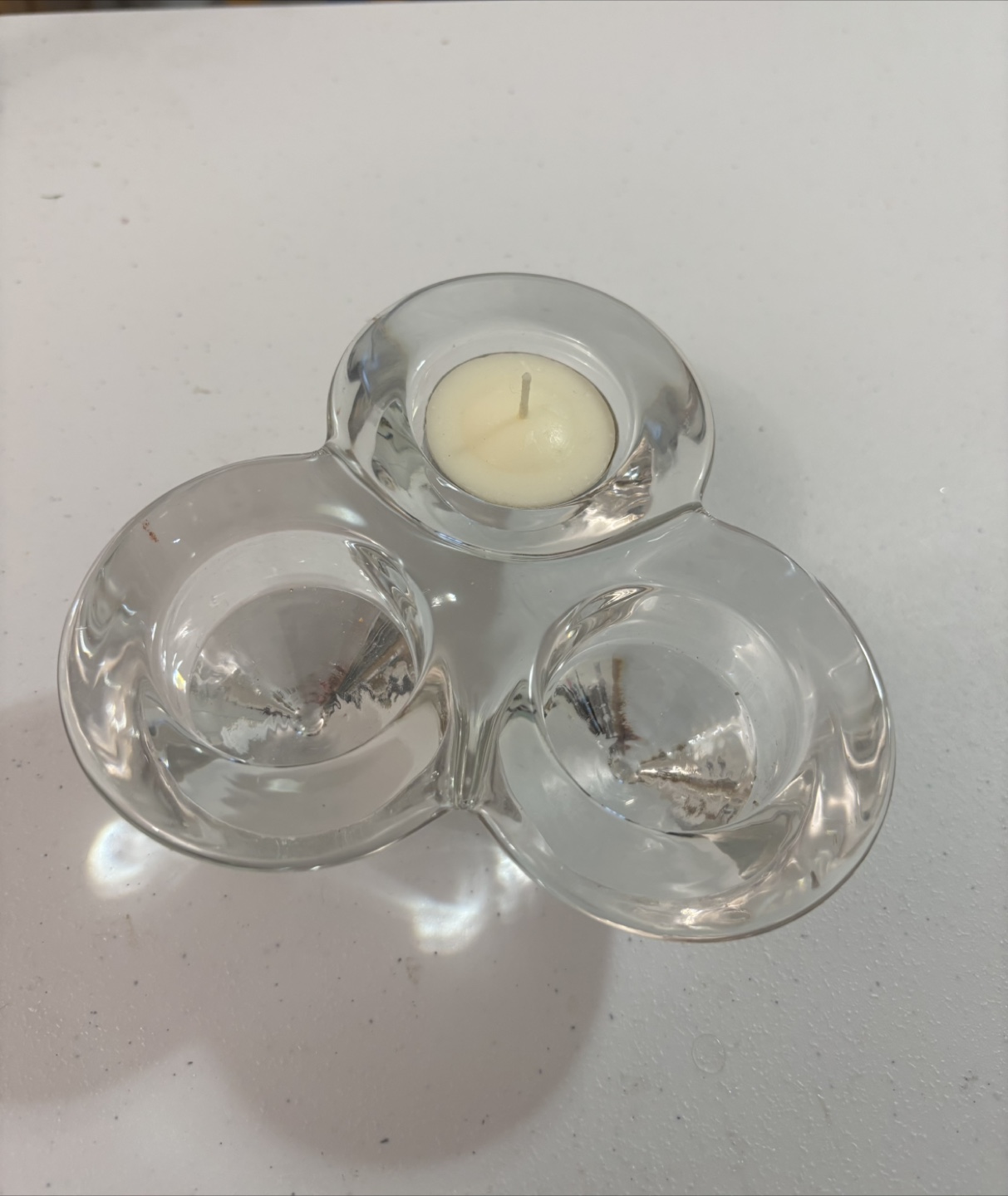 Clear Glass Triple Tea Light Candle Holder