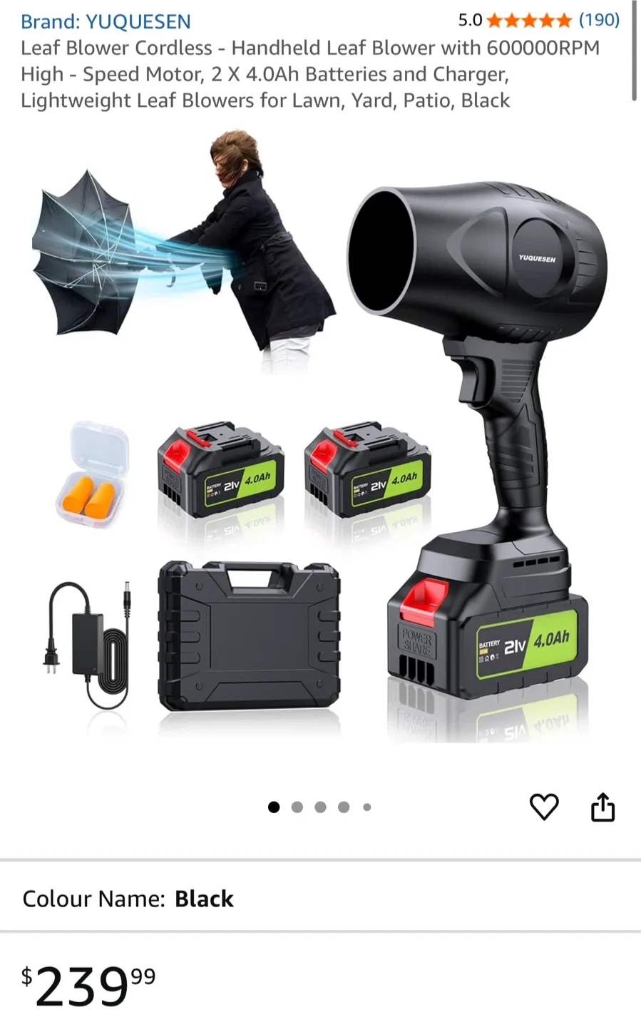 YUQUSEN Leaf Blower Cordless - Black thumbnail